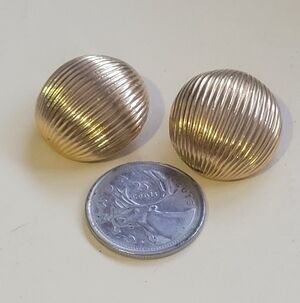 Gold Ribbed Button Clip On Earrings